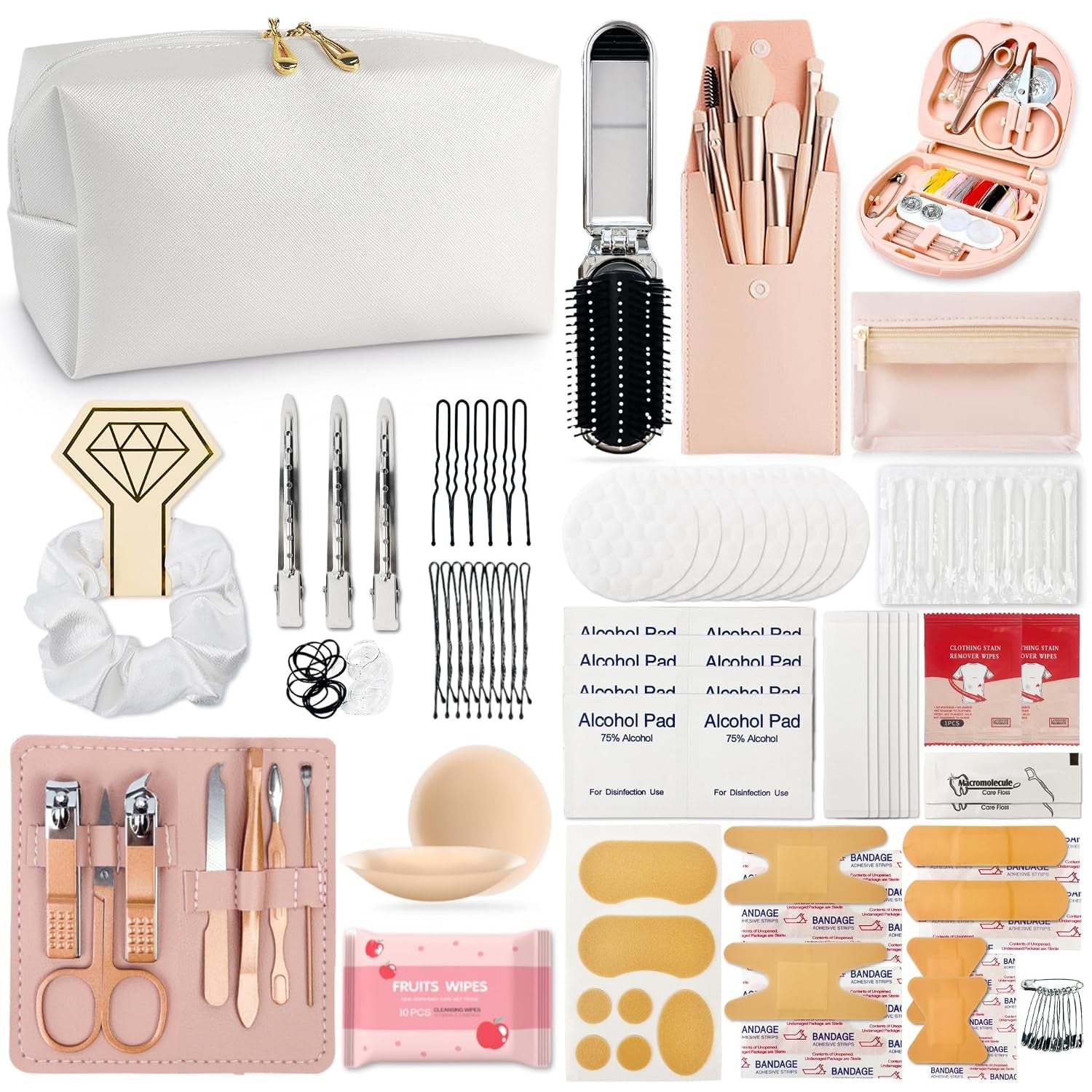 Women'S Wedding Emergency Travel Kit 45 Essential Items for Brides Bridesmaid All-In-One Daily Beauty Style Set with Makeup Brushes (Bianca Luxe)