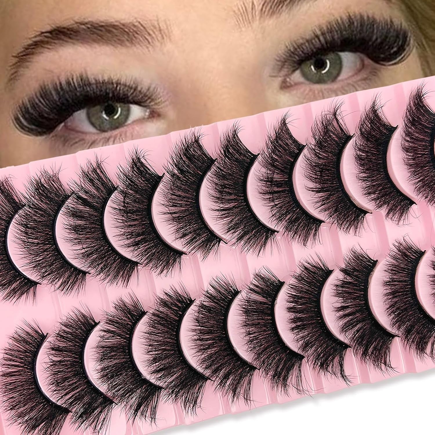 Mink Lashes Fluffy 20Mm Big Long 3D Dramatic Volume False Lashes Strip Full Thick Eyelashes 10 Pairs Pack 25 Mm C Curl Faux Mink Lash Strips That Look like Extensions YH010