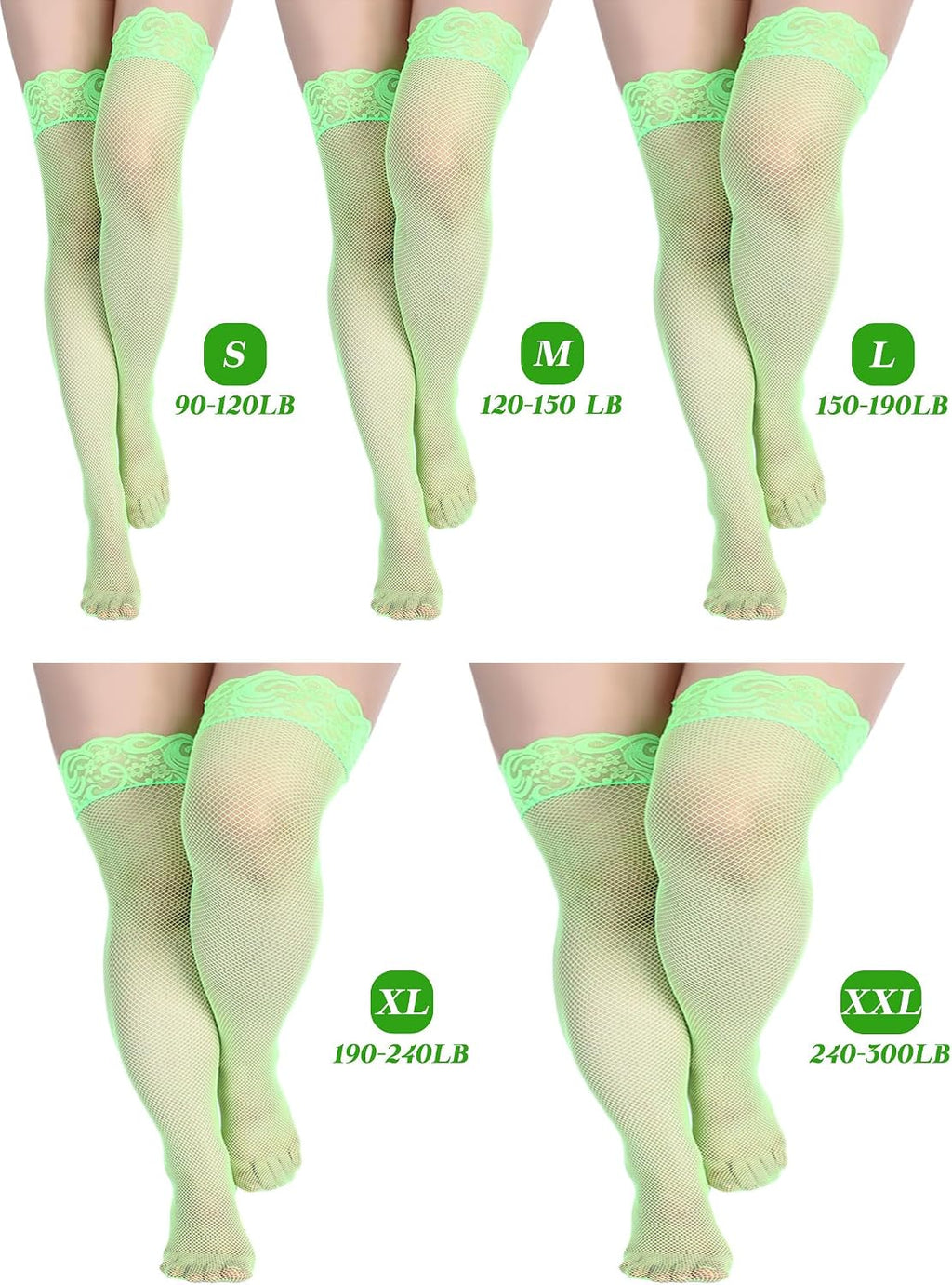 Bencailor 4/6/12 Pairs Fishnet Thigh High Stocking for Women Silicone Lace Top Sheer over Knee Stockings