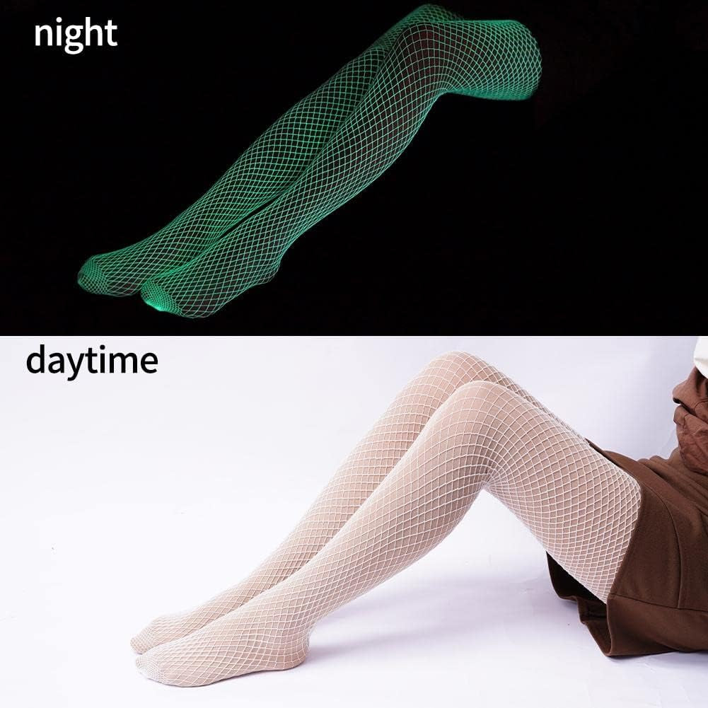 Glow in the Dark Fishnets Stockings, High Waist Tights Party Stockings for Womens