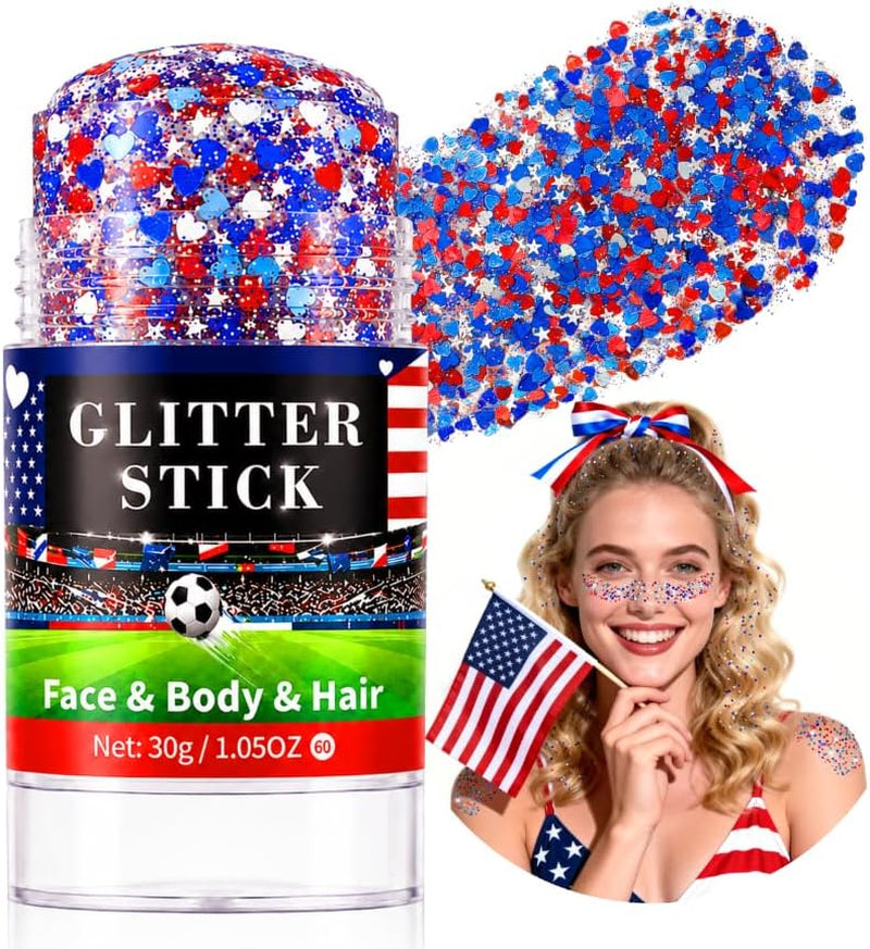 Mysense Patriotic Red White and Blue Face Hair Body Glitter Stick,4Th of July Outfits and Accessories for Women Kids,Usa Flag Makeup for Independence Day 250 Anniversary Memorial Day Veterans Day