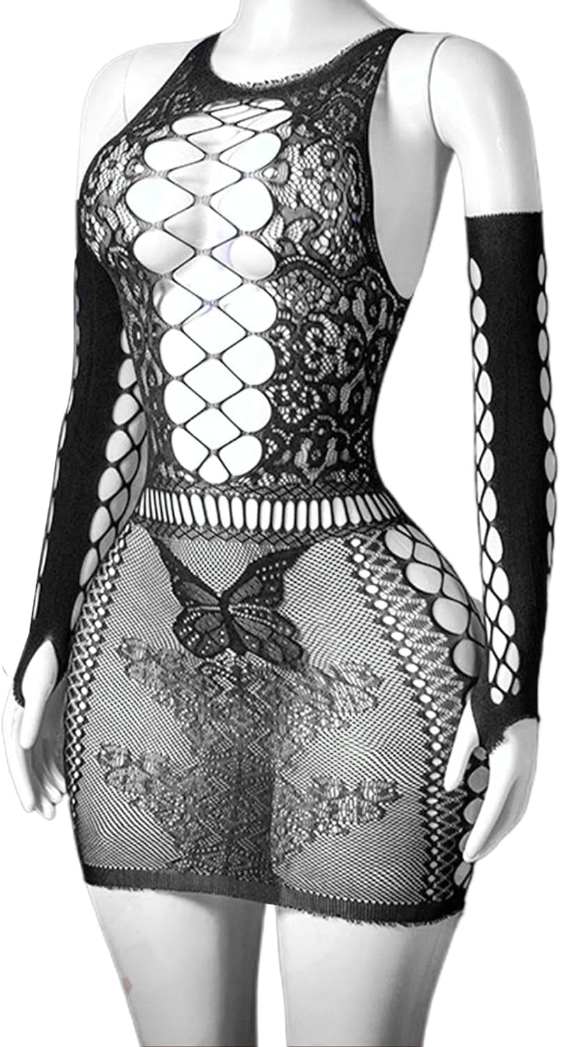 Nine-Tailed Fox Womens Fishnet Bodystocking One Piece Mesh Bodysuit Sexy Tights Full Body See through Jumpsuit