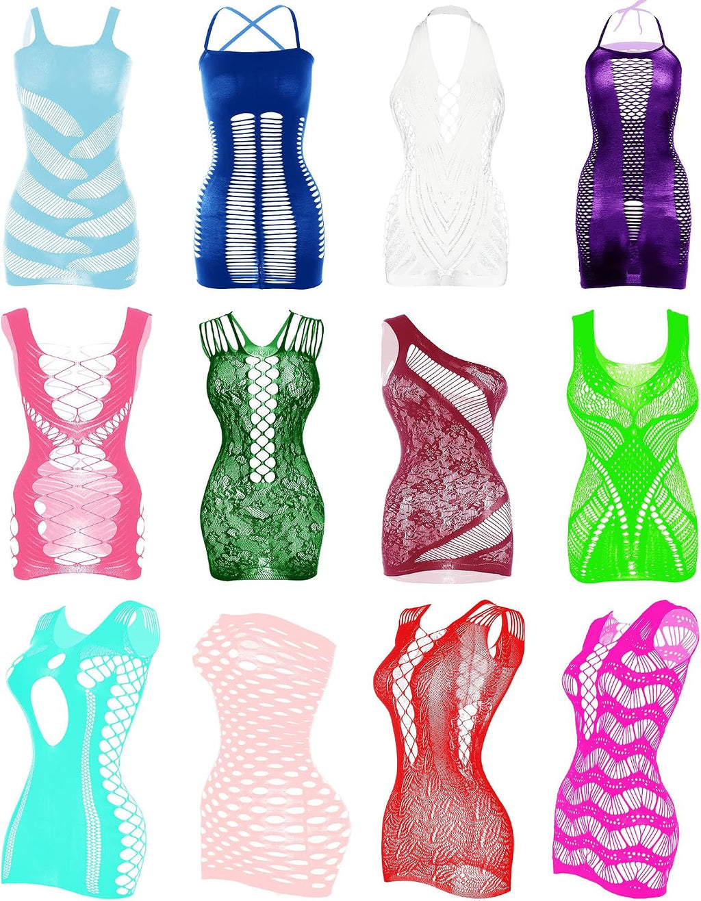 Tisancy 12 Pcs Women'S Fishnet Mesh Bodysuit Cover-Up Dress Outfits, Sheer Lace Party Outfit, Beachwear