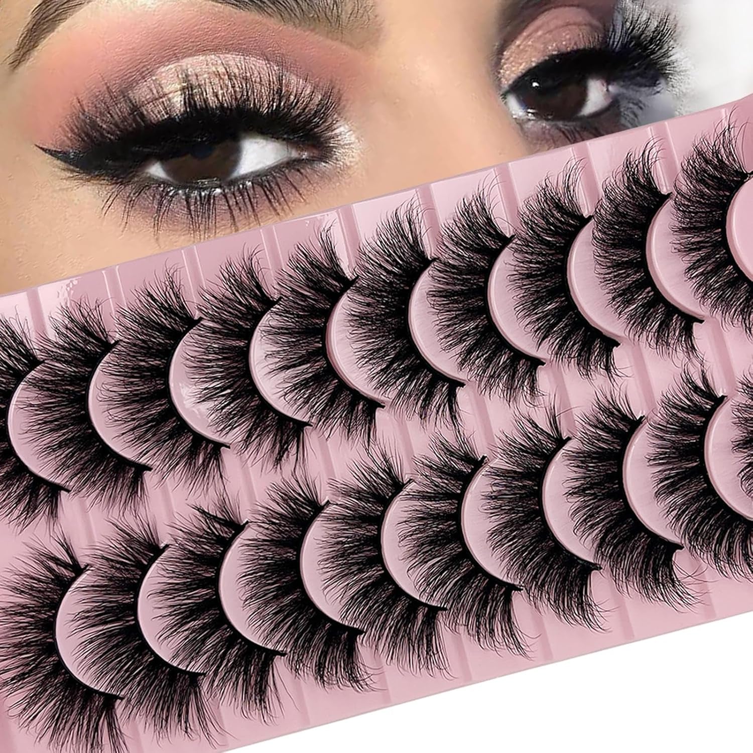 Wispy Lashes Mink Fluffy C Curl Faux Mink Cat Eye Eyelashes Strips Look like Extensions 18Mm Long 3D Natural Look Wispies Volume Thick Fake Faux Mink Lashes Pack 10 Pairs YH012