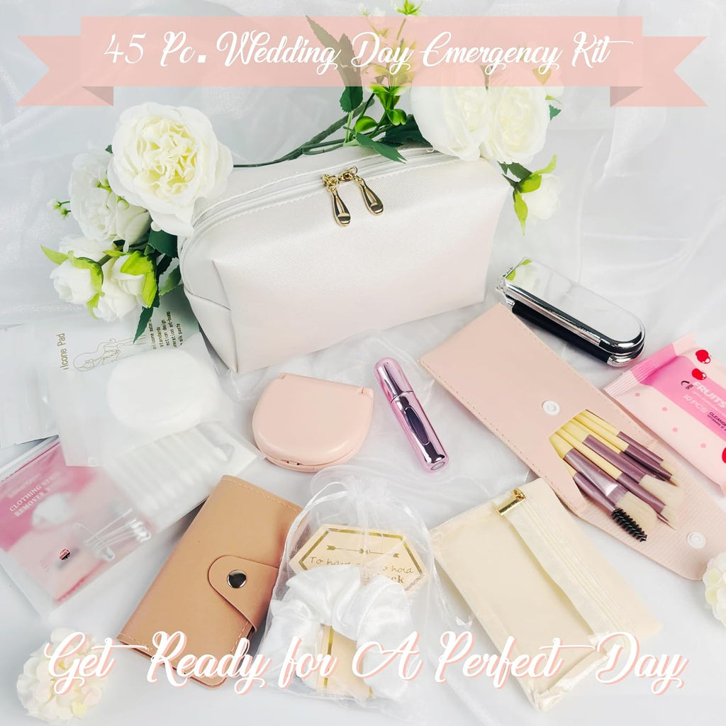 Women'S Wedding Emergency Travel Kit 45 Essential Items for Brides Bridesmaid All-In-One Daily Beauty Style Set with Makeup Brushes (Bianca Luxe)