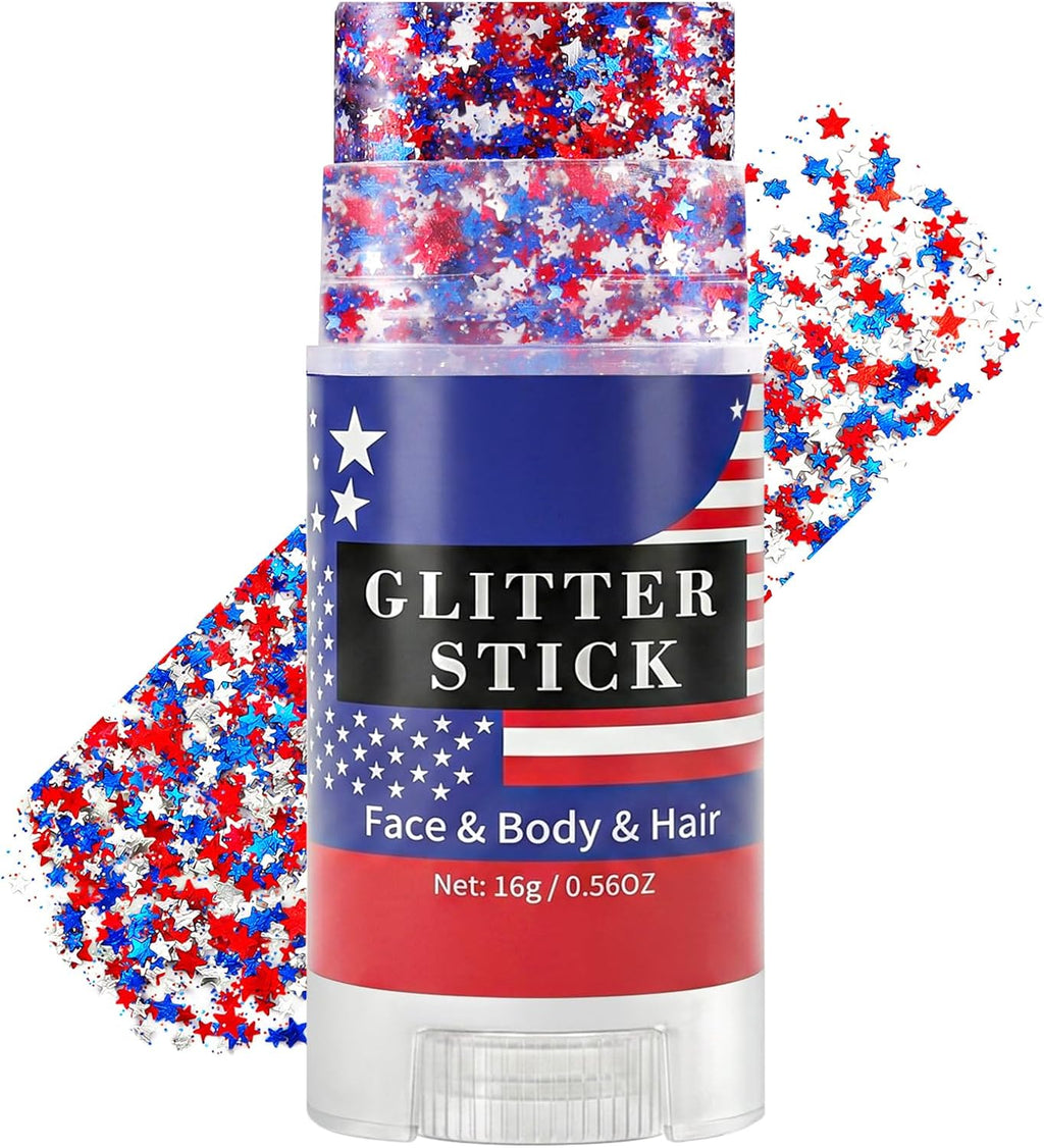 Mysense Patriotic Red White and Blue Face Hair Body Glitter Stick,4Th of July Outfits and Accessories for Women Kids,Usa Flag Makeup for Independence Day 250 Anniversary Memorial Day Veterans Day