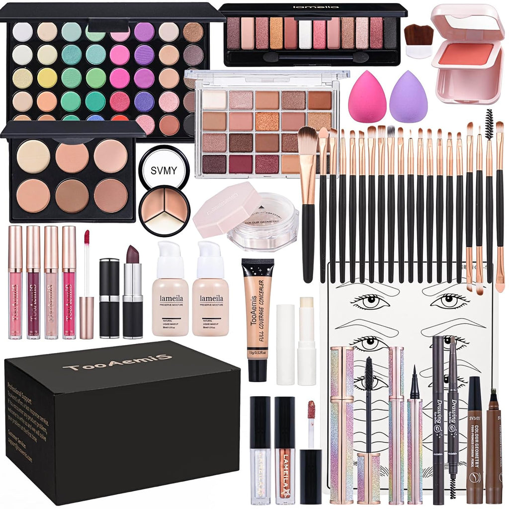 All in One Makeup Kit for Women Full Kit,Travel Makeup Set,Makeup Gift Set for Girls & Teen,Professional Makeup Kit Includes Lash Clusters Kit Eyeshadow Lipstick Brow Pencil Eyeliner Brush Set