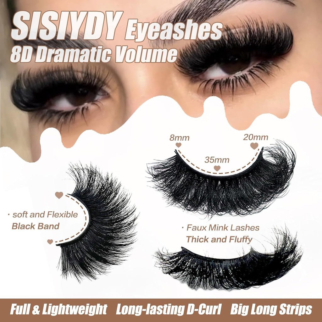 Mink Lashes Cat Eye Wispy Soft Faux Mink False Eyelashes Natural Look C Curl Full Strips Lashes Pack 18Mm Long Dramatic 3D 8D Long Volume Thick Faux Mink Fake Eyelashes Bulk YH013