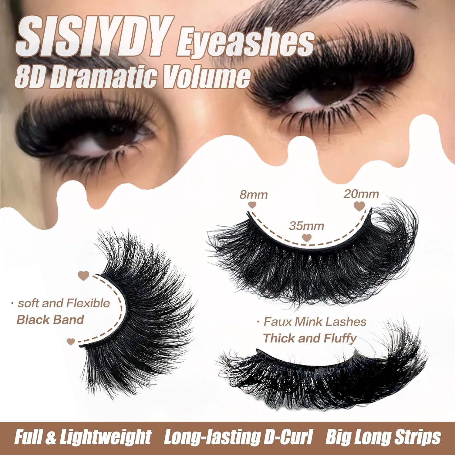 False Eye Lashes Natural Look Cat Eye Lash Strips Clear Band C Curl Wispy Mink Eyelashes Short Fluffy Eyelashes Strips 3D Cateye Natural Lahses 18Mm 10 Pairs Pack YH017