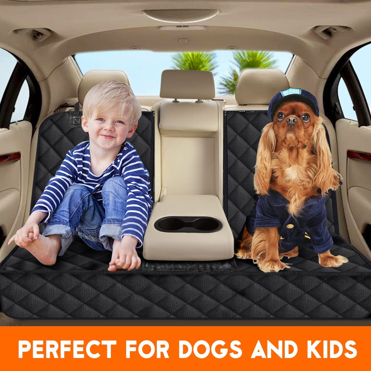 Yuntec Dog Car Seat Cover, Back Seat Cover for Dogs Pet Car Seat Protector Waterproof Rear Seat Cover Durable Car Seat Cover, Fits Middle Armrest for Most Cars Suvs Trucks (53” Width)- Black