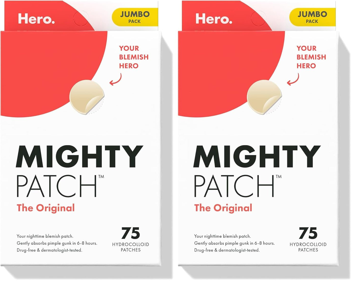 Mighty Patch Hero Cosmetics Original Nighttime Acne Pimple Patches, 36 Ct | #1 Hydrocolloid Acne Patches, Shrinking Zits & Whiteheads in 1 Use, Spot Treatment, Pimple Stickers for Face