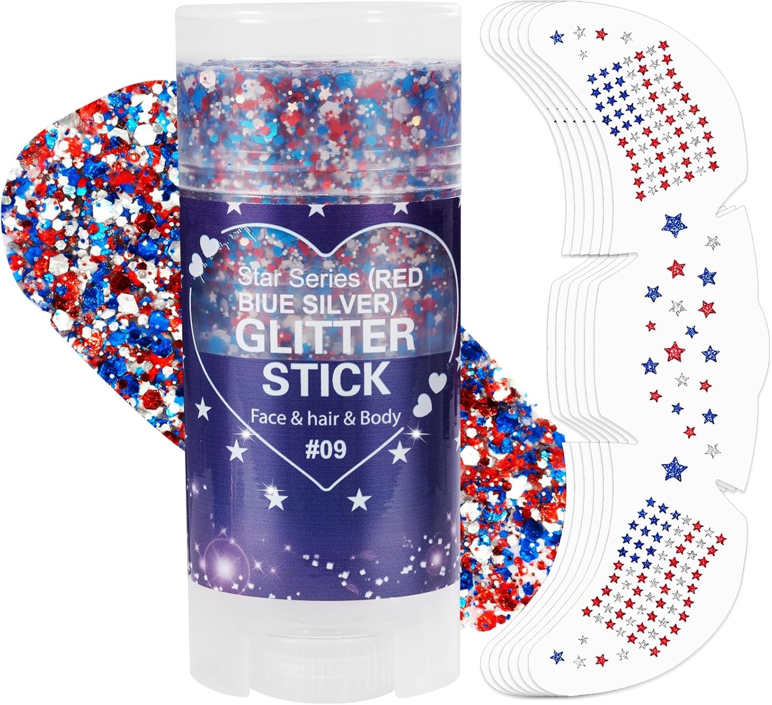 Mysense Patriotic Red White and Blue Body Glitter Stick,4Th of July Accessories,Sparkling Face Hair Glitter for 4Th of July Outfits Women Kids,American Flag Makeup for Independence Day 250 Anniversary
