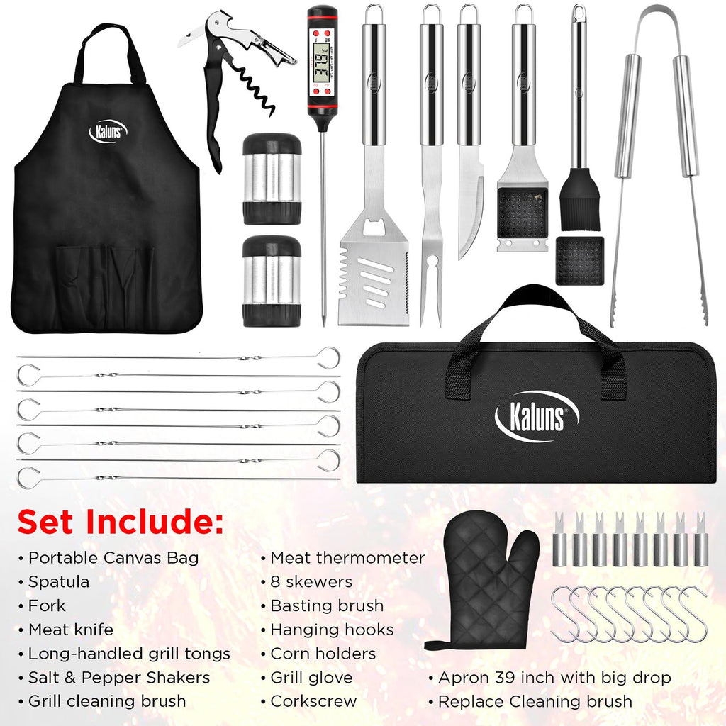Kaluns 30‑Piece BBQ Grill Tool Set – Heavy Duty Stainless Steel, Gift for Dad /