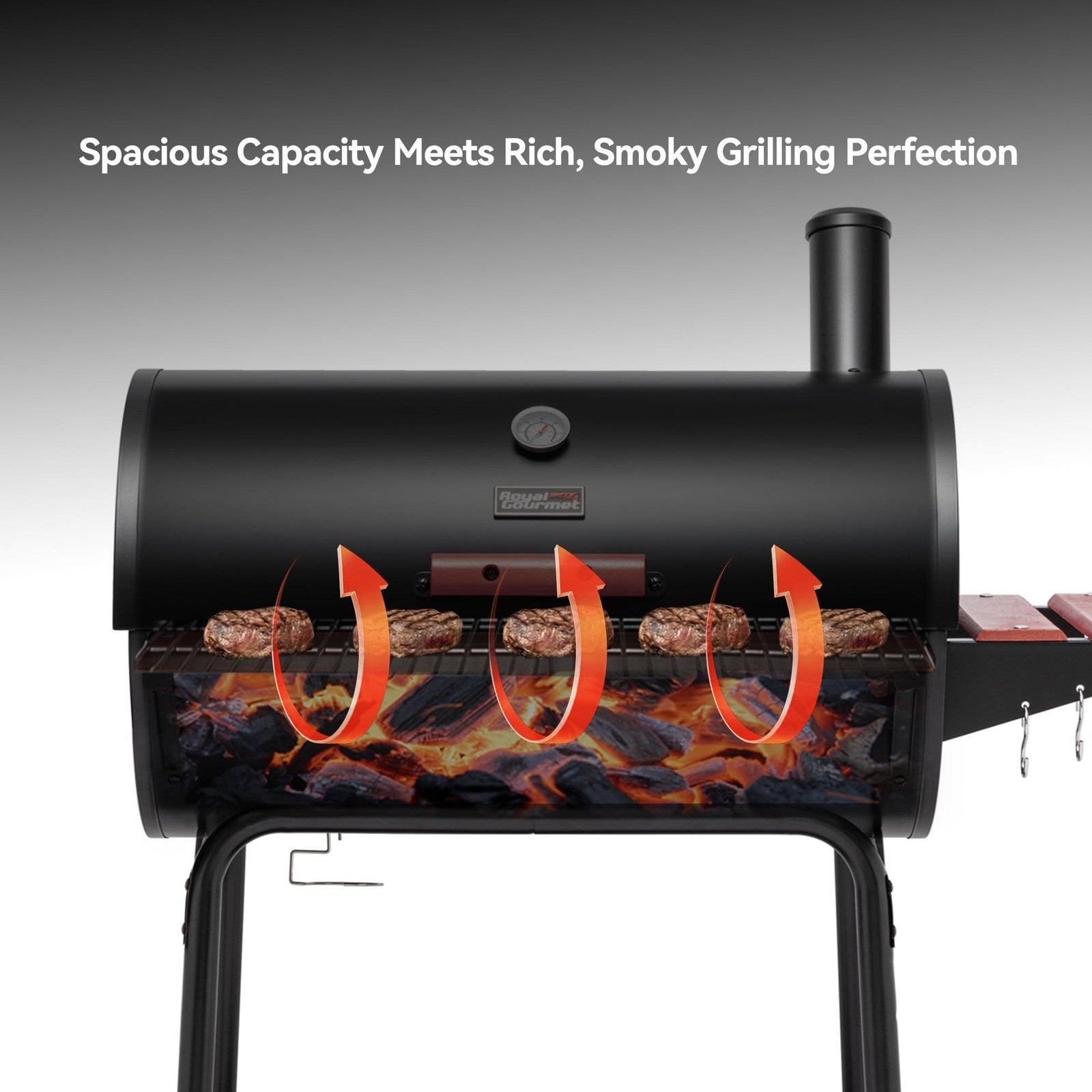 Royal Gourmet CC1830V 30 Barrel Charcoal Grill with Wood-Painted Grill, Black