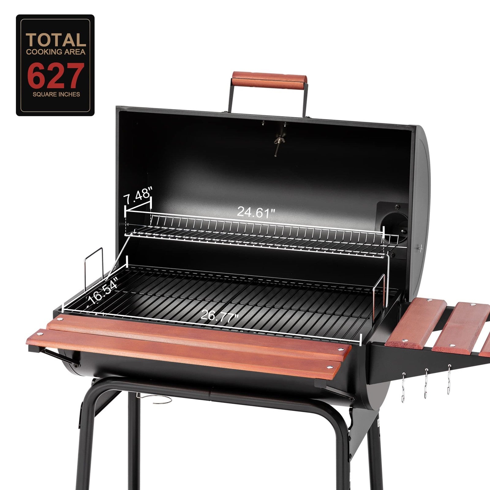 Royal Gourmet CC1830V 30 Barrel Charcoal Grill with Wood-Painted Grill, Black