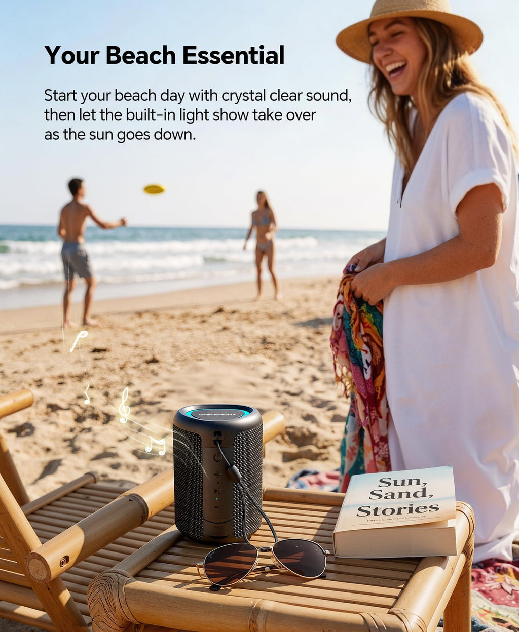 Portable Bluetooth Speaker Beach Essentials: Powerful Crystal 1 Pack, Black