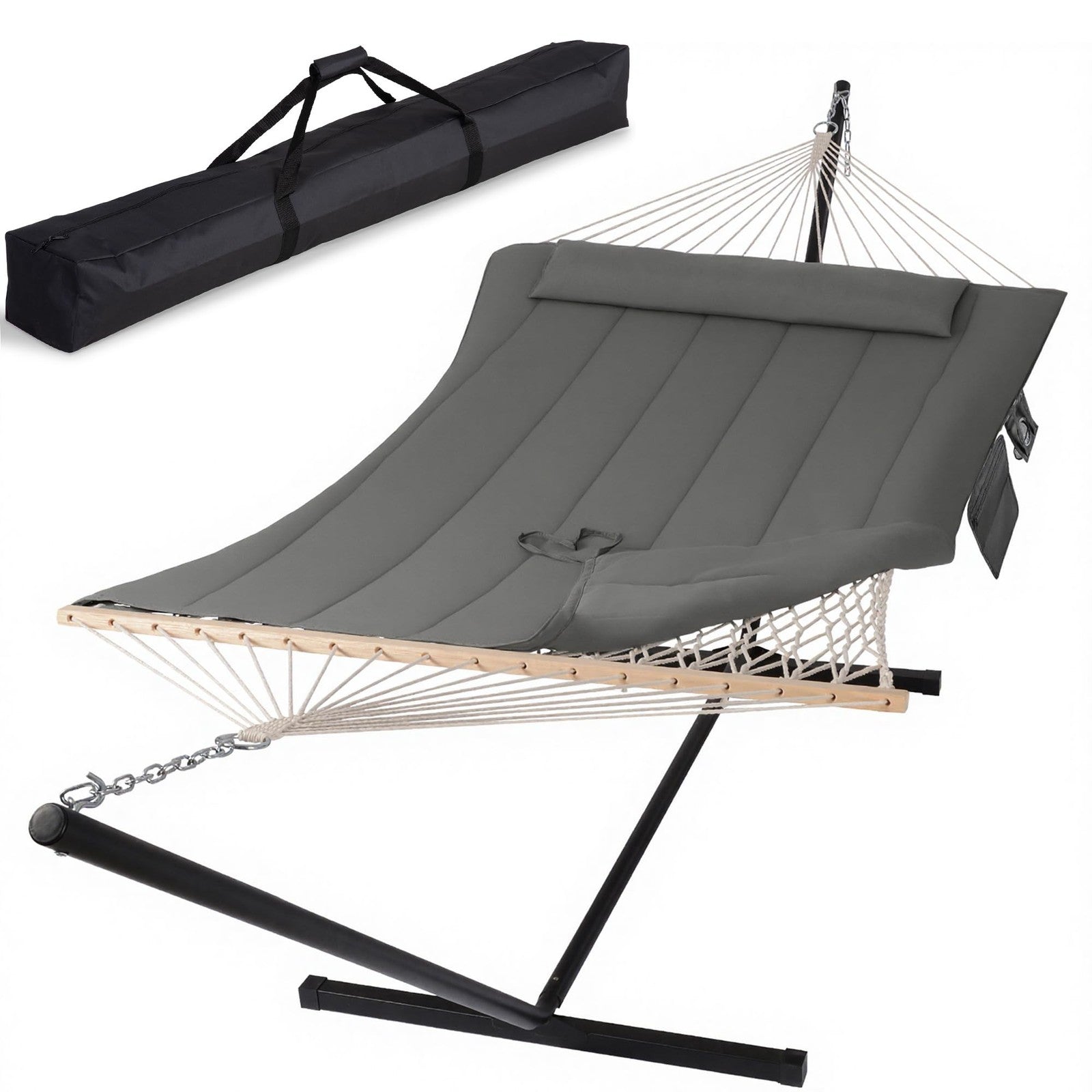 SUNCREAT Double Outdoor Hammock with 78.7" long x 55.1" wide, Dark Gray