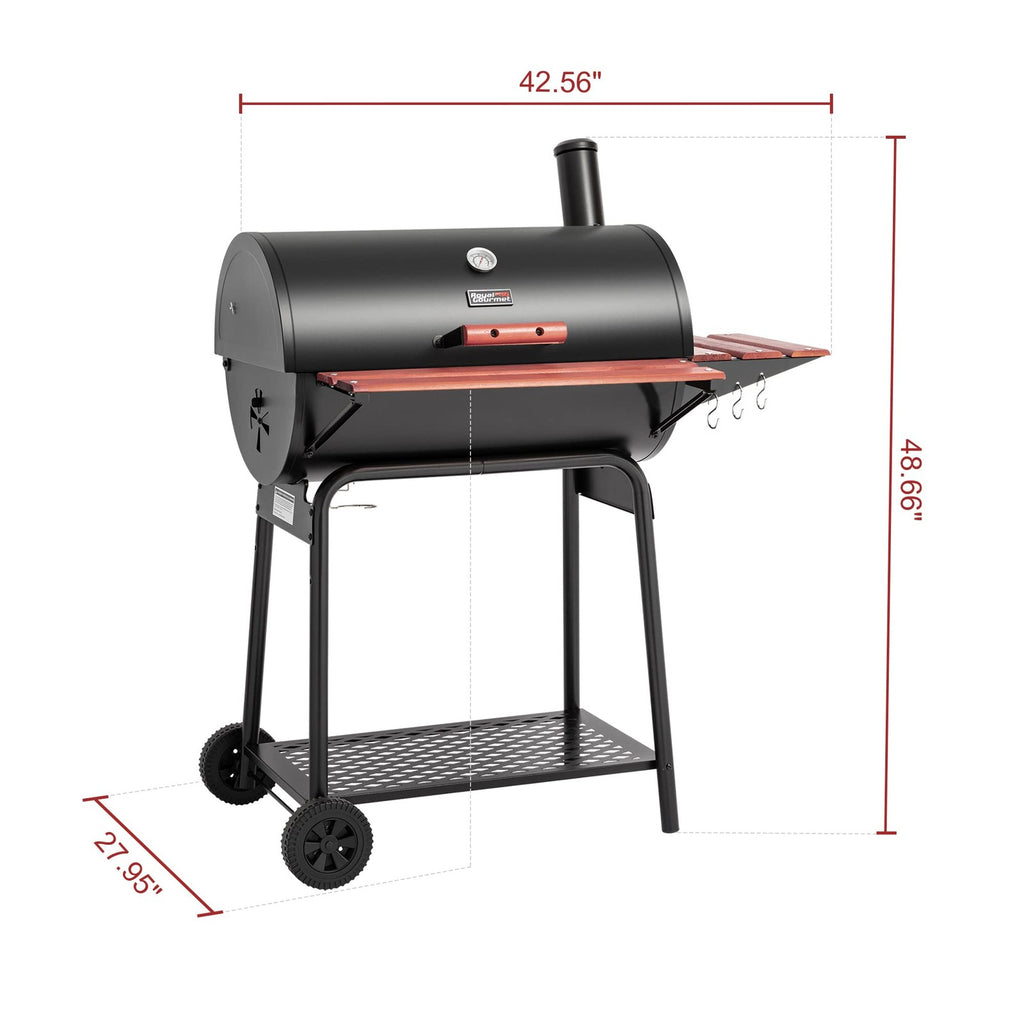 Royal Gourmet CC1830V 30 Barrel Charcoal Grill with Wood-Painted Grill, Black