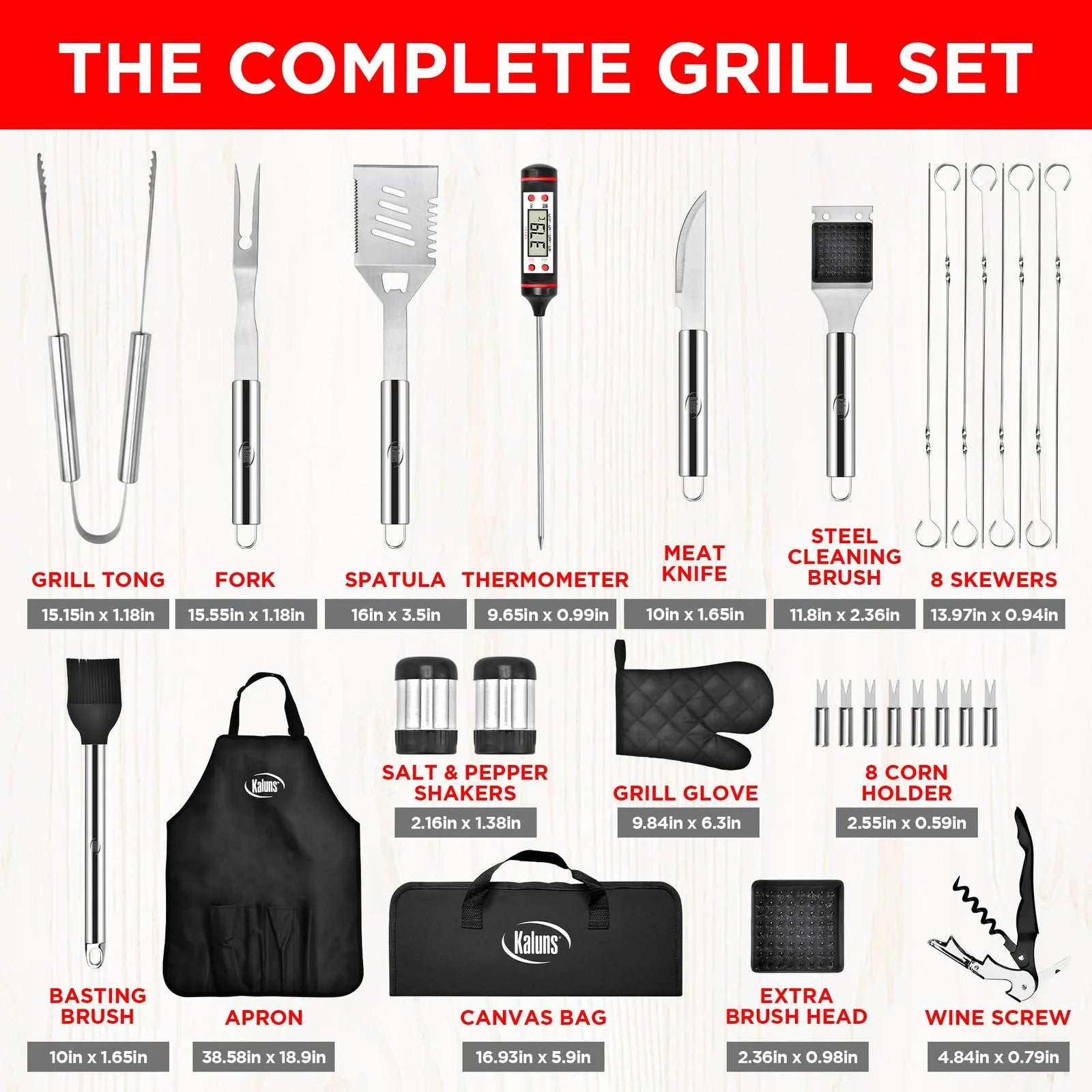 Kaluns 30‑Piece BBQ Grill Tool Set – Heavy Duty Stainless Steel