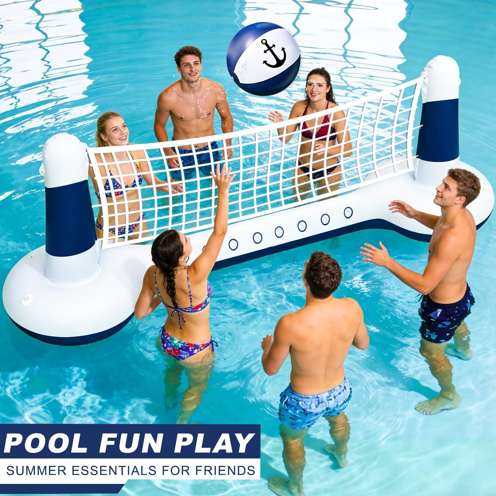 TURNMEON Inflatable Pool Toys Games Set Volleyball 105"×28"×35", Blue