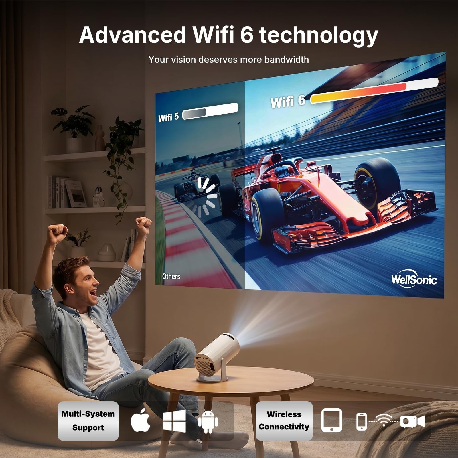 WellSonic Mini Projector with WiFi and Bluetooth, Portable Movie X8