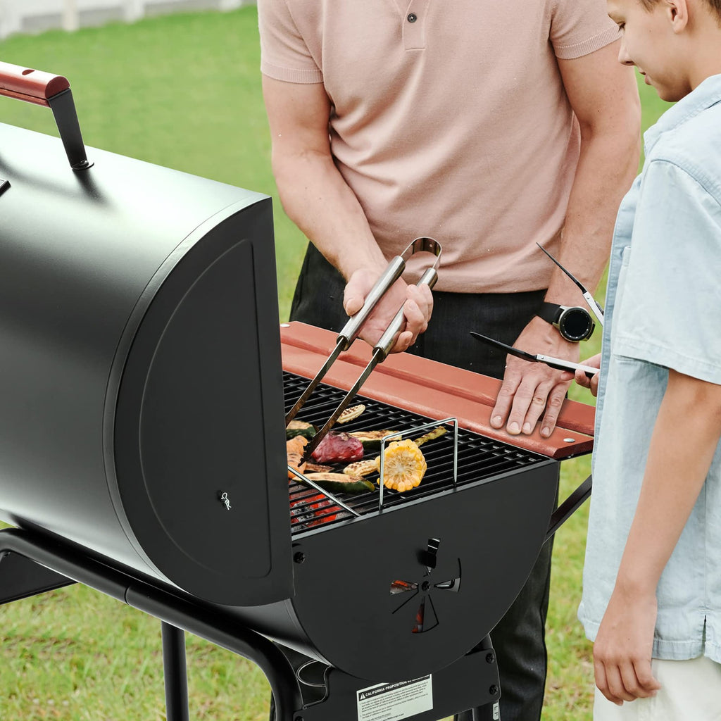Royal Gourmet CC1830V 30 Barrel Charcoal Grill with Wood-Painted Grill, Black