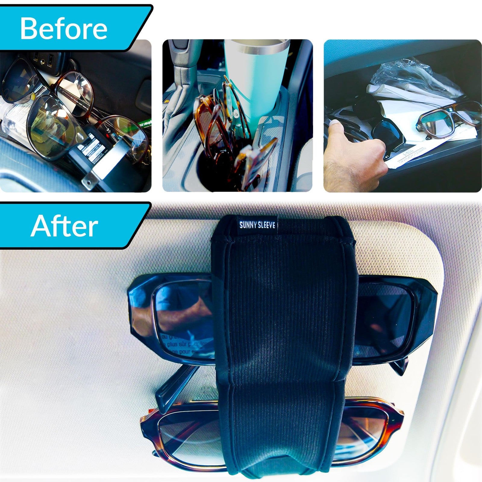 Sunny Sleeve Sunglasses Holder for Car Visor – Dual Storage One Size, Black