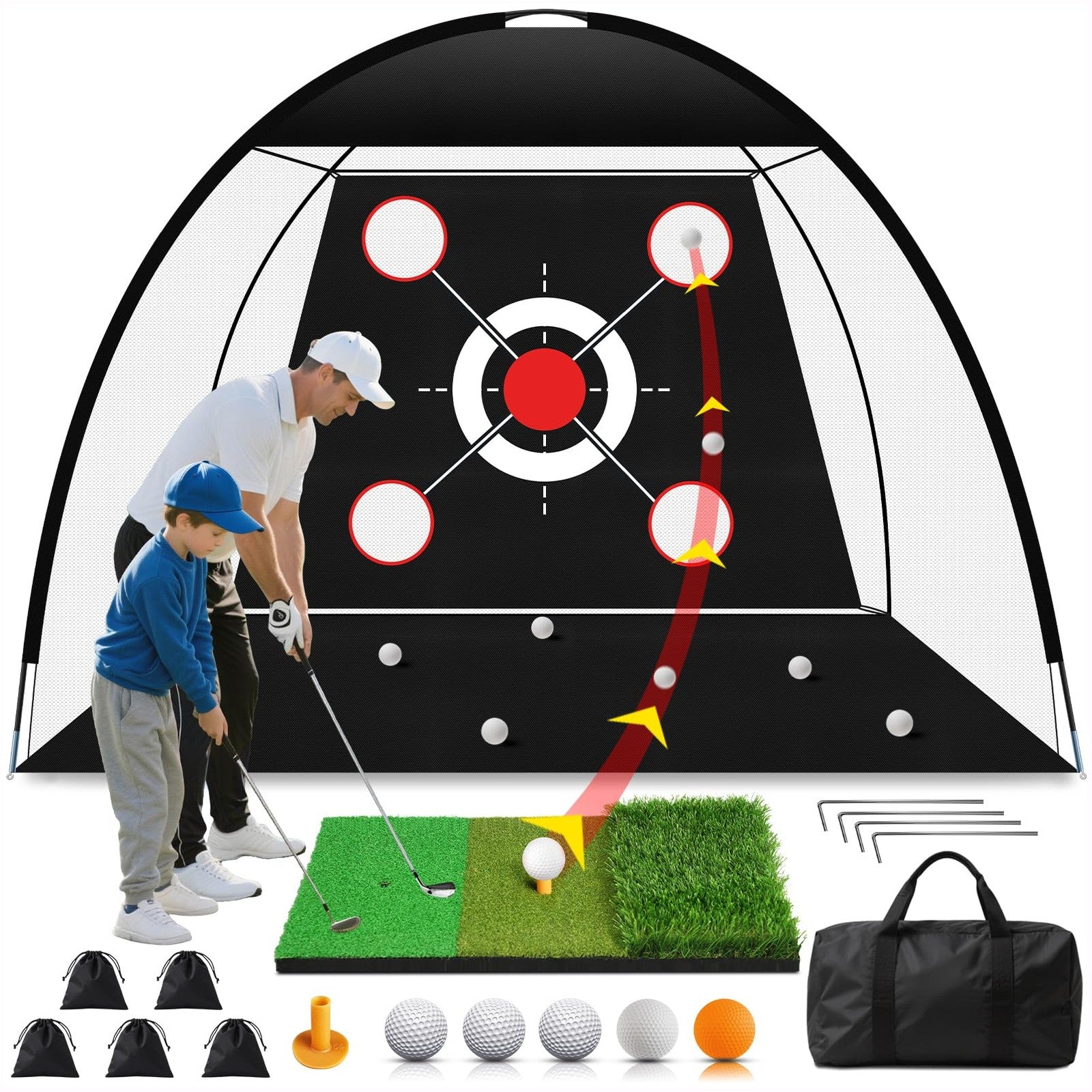 EXOEMTS Golf Net 10x7FT with Tri-Turf Mat, Ball, Target & 10 x 7 ft, black