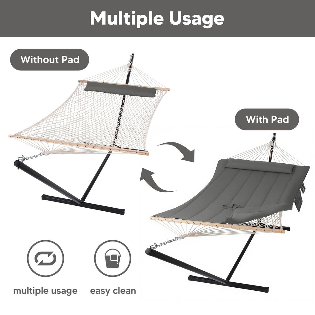 SUNCREAT Double Outdoor Hammock with 78.7" long x 55.1" wide, Dark Gray