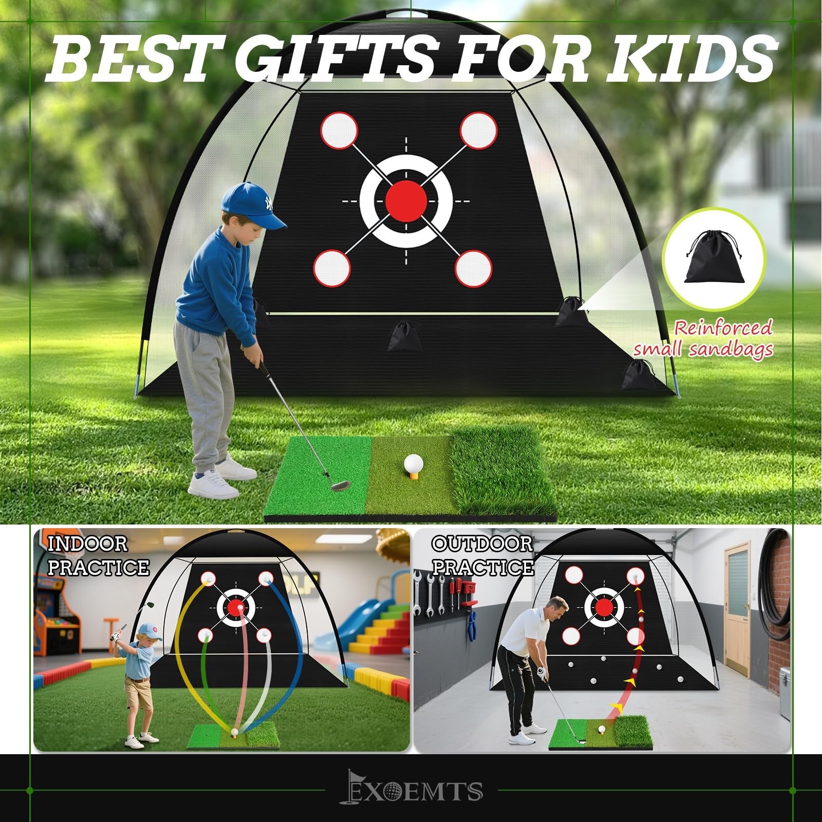 EXOEMTS Golf Net 10x7FT with Tri-Turf Mat, Ball, Target & 10 x 7 ft, black