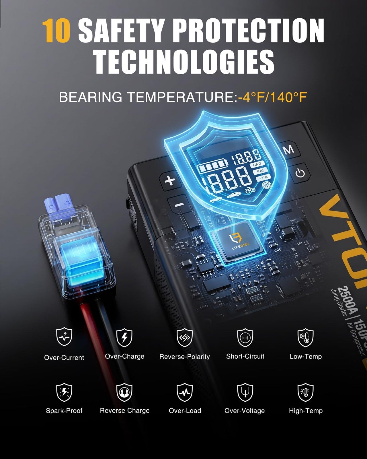 VTOMAN X1 Jump Starter with Air Compressor, Car Battery Jumper Black