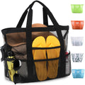“Large Mesh Beach Bag with 8 Pockets – Waterproof Tote for Women – Black”