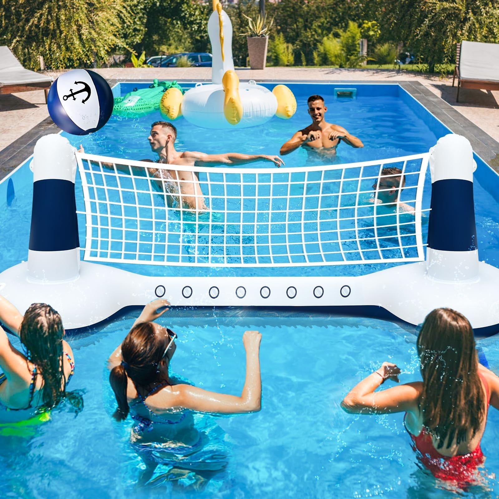 TURNMEON Inflatable Pool Toys Games Set Volleyball 105"×28"×35", Blue