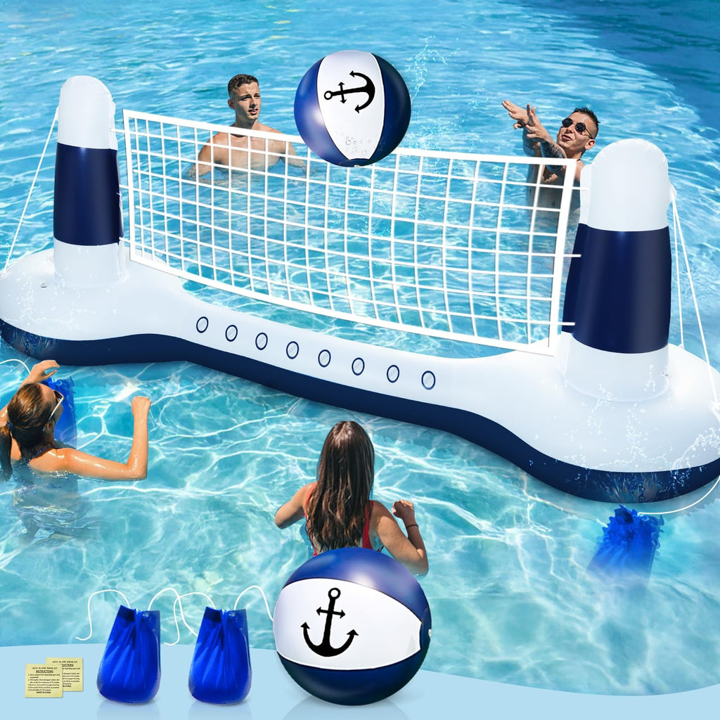 TURNMEON Inflatable Pool Toys Games Set Volleyball 105"×28"×35", Blue