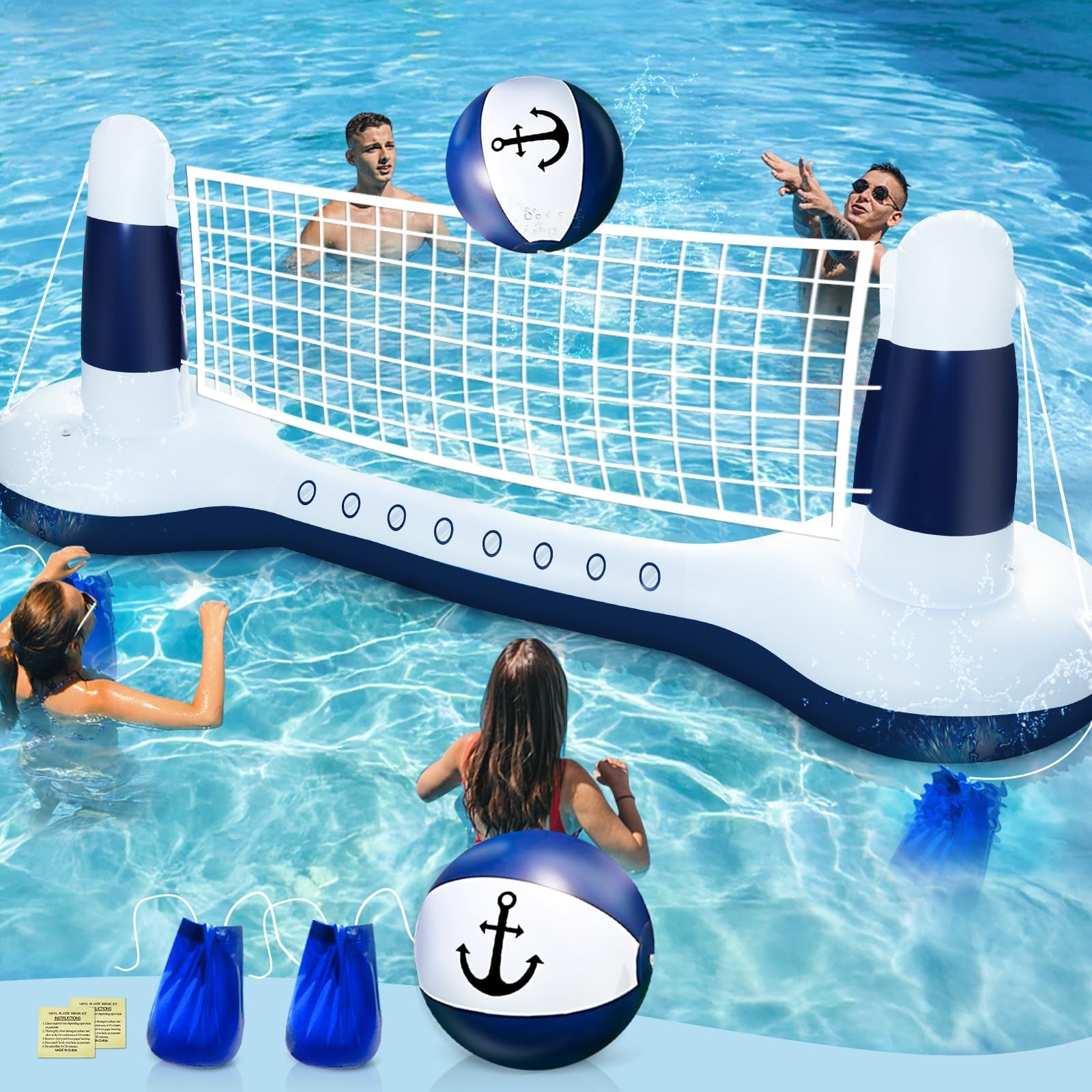 TURNMEON Inflatable Pool Toys Games Set Volleyball 105"×28"×35", Blue