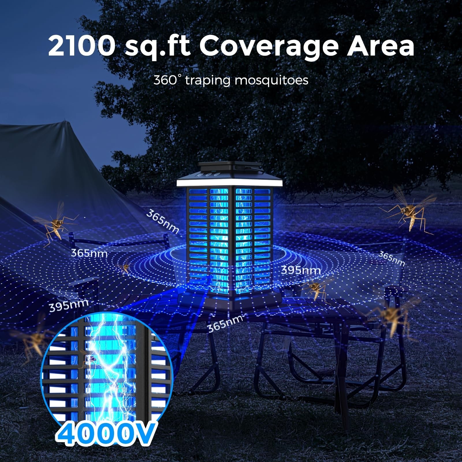 Bug Zapper Outdoor, Mosquito 2 in 1 Portable & Rechargeable Black
