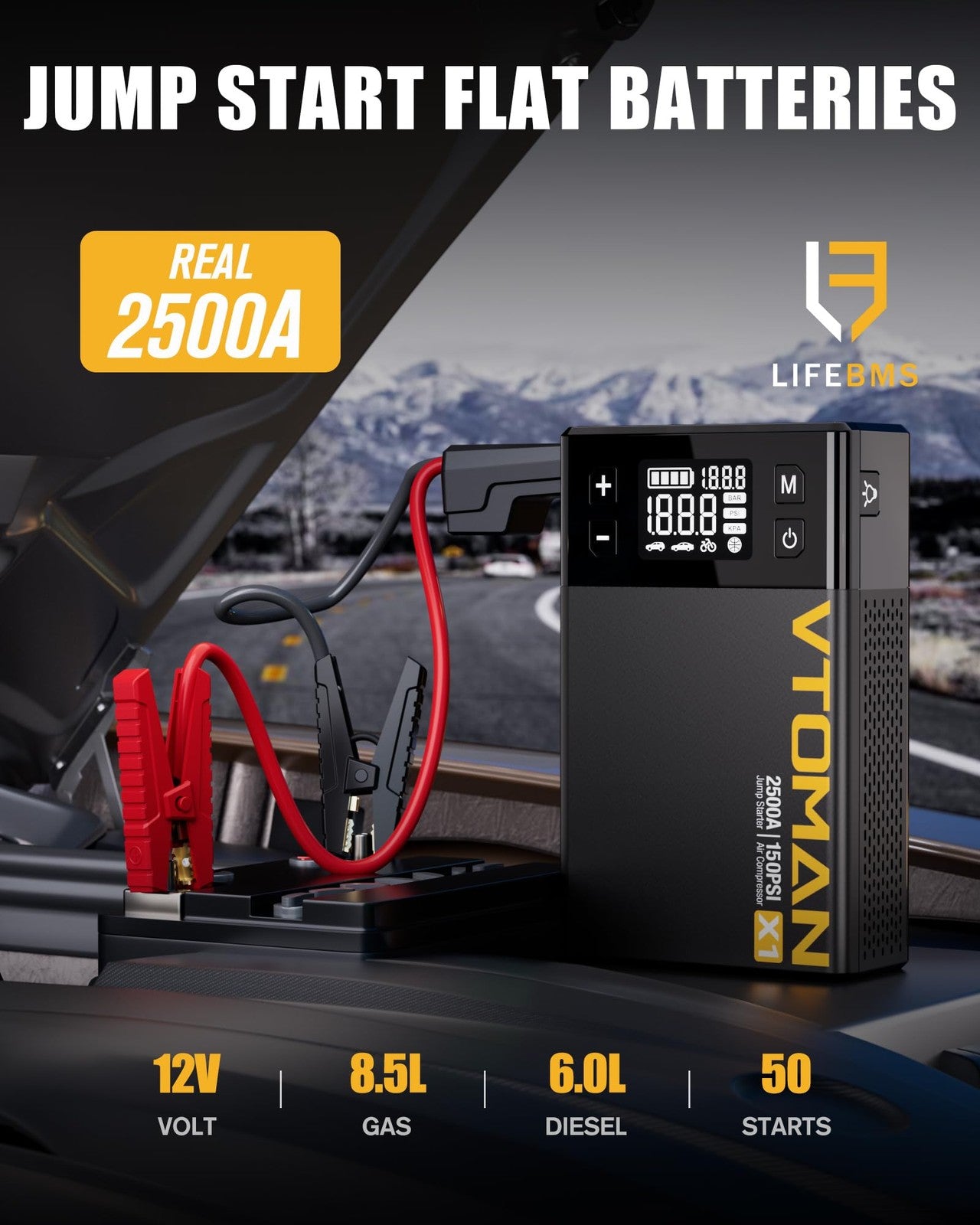 VTOMAN X1 Jump Starter with Air Compressor, Car Battery Jumper Black