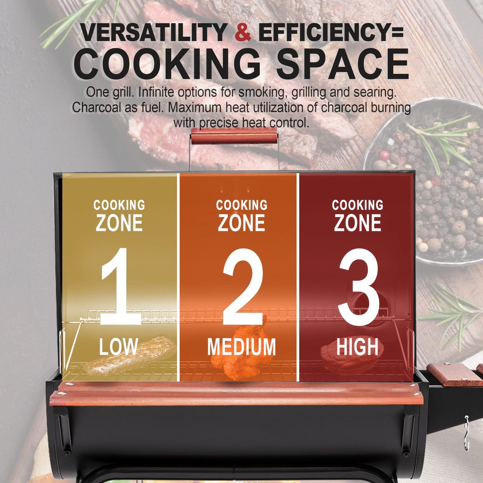 Royal Gourmet CC1830V 30 Barrel Charcoal Grill with Wood-Painted Grill, Black