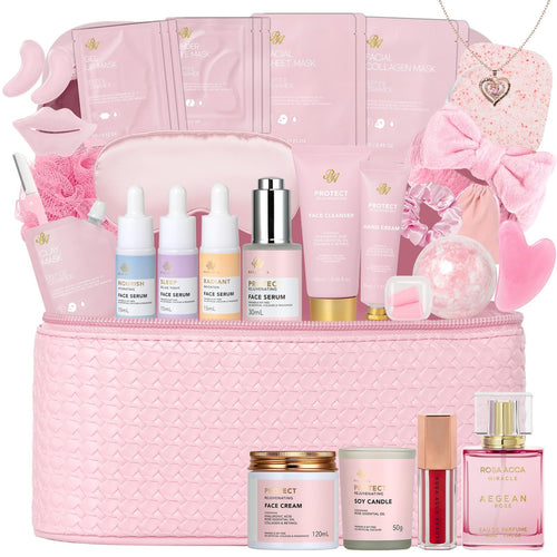 33 Pcs Mother's Day Gift for Mom, Rose Facial Skin Care Set, Bath & Body Pink