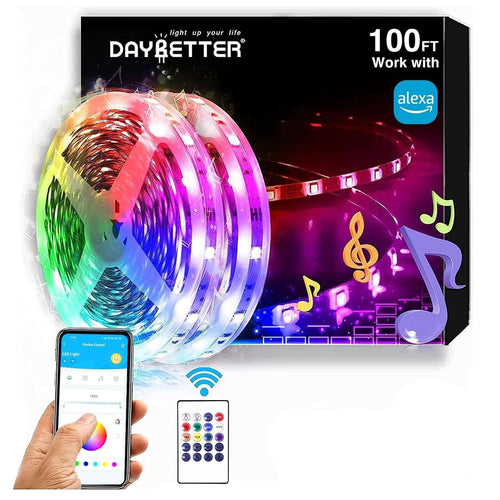 100FT RGB LED Strip Lights – App & Remote Control, Color Changing Bedroom/Home D