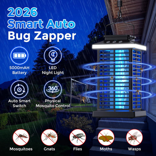 Bug Zapper Outdoor, Mosquito 2 in 1 Portable & Rechargeable Black