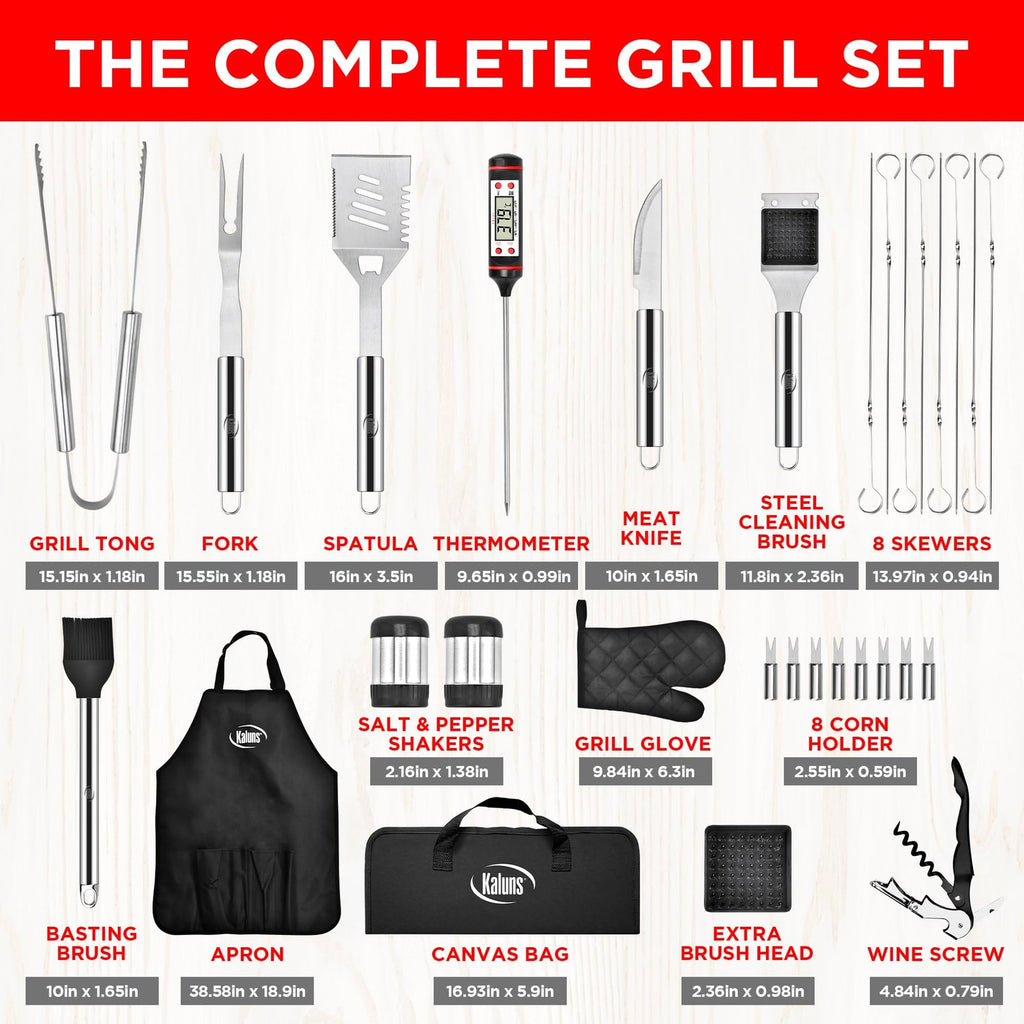 Kaluns 30‑Piece BBQ Grill Tool Set – Heavy Duty Stainless Steel, Gift for Dad /