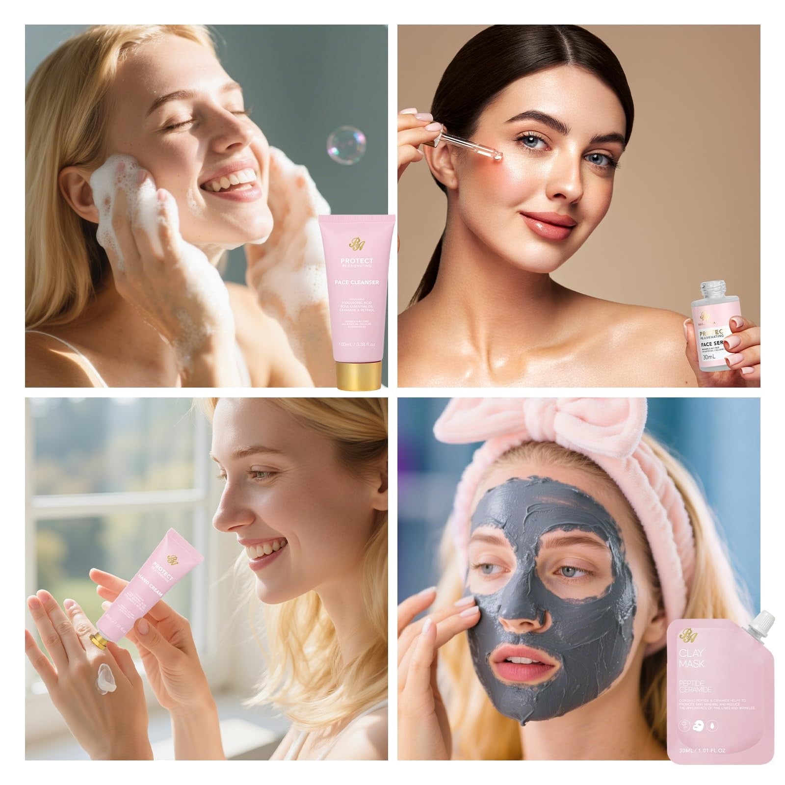 33 Pcs Mother's Day Gift for Mom, Rose Facial Skin Care Set, Bath & Body Pink