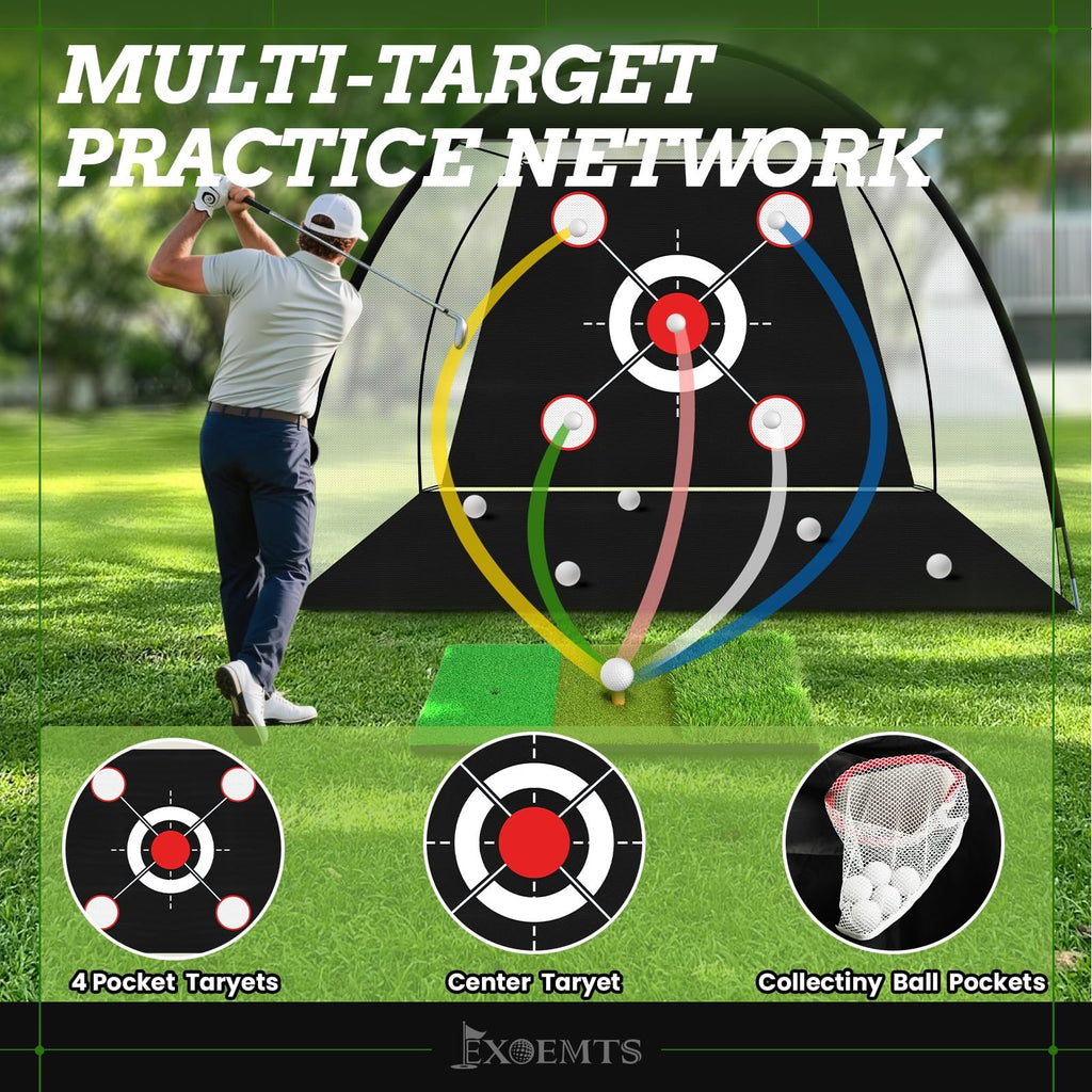 EXOEMTS Golf Net 10x7FT with Tri-Turf Mat, Ball, Target & 10 x 7 ft, black