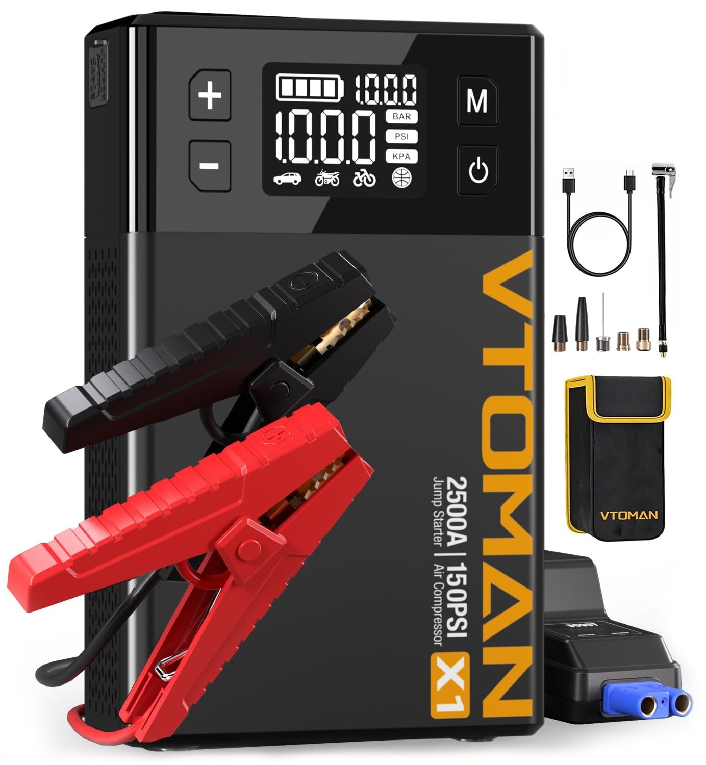 VTOMAN X1 Jump Starter with Air Compressor, Car Battery Jumper Black