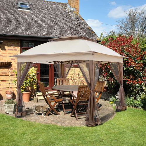 COOS BAY 11x11 Pop Up Gazebo with Mesh Netting, Instant Outdoor Canopy Beige