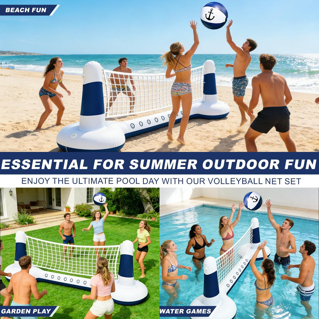 TURNMEON Inflatable Pool Toys Games Set Volleyball 105"×28"×35", Blue