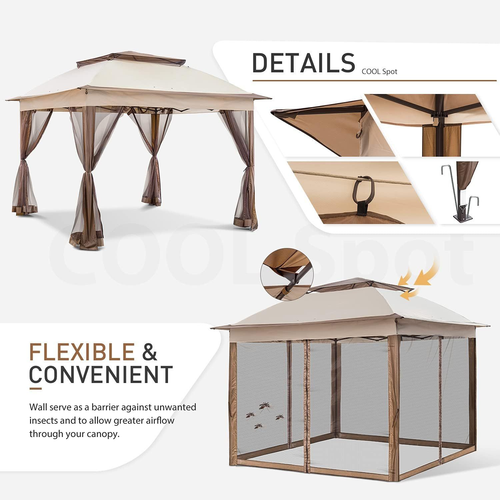COOS BAY 11x11 Pop Up Gazebo with Mesh Netting, Instant Outdoor Canopy Beige