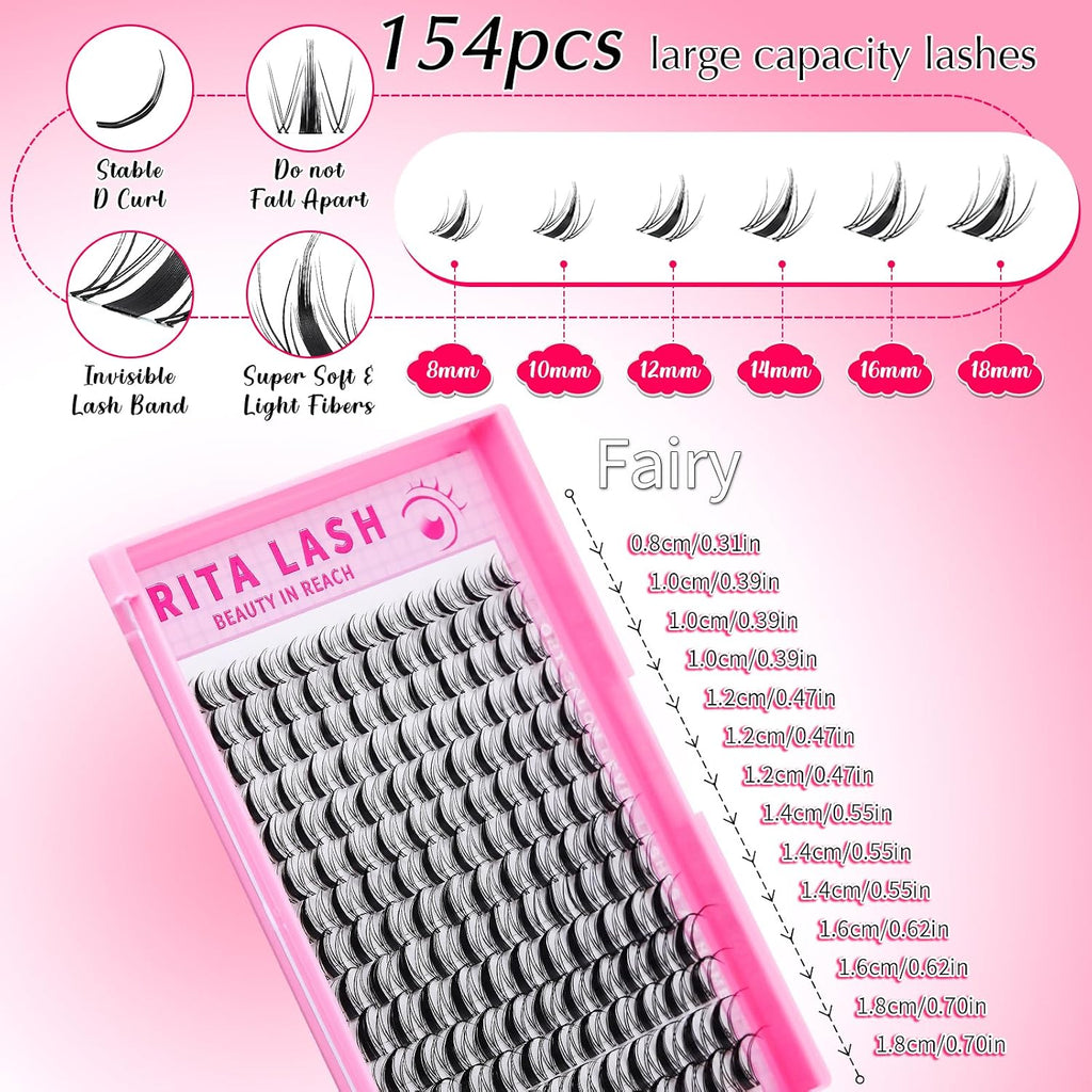 Lash Clusters Kit Eyelash Clusters Kit 3D Effect Cluster Eyelash Extensions Large Pack Spike Lash Extension Pestañas Postizas Naturales+Lash Bond&Seal,Remover,Tweezers,Headband,Wristband(Lash Kit-6)