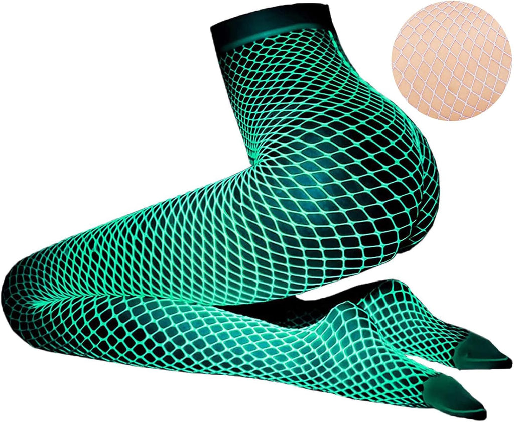 Glow in the Dark Fishnets Stockings, High Waist Tights Party Stockings for Womens